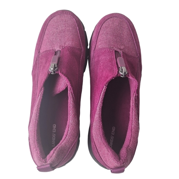 Lands End Women 7.5 Purple‎ Suede Thermolite Zip Up Moc Shoes Microfleece - Picture 7 of 14